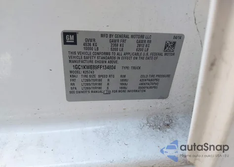 2015 Chevrolet Silverado 2500Hd Ltz z USA, uszkodzony, nr VIN 1GC1KWE89FF134804